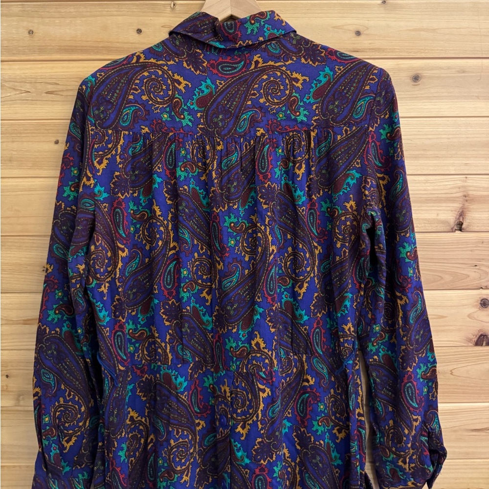 Vintage 80’s Raoul Large Retro Bold Colorful Paisley Collared Midi Dress Western - Picture 12 of 13